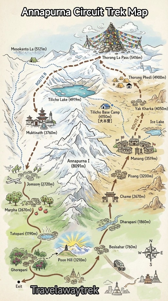 Annapurna Circuit Trek route map